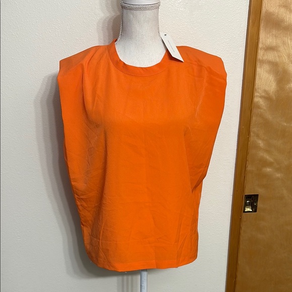 NWT French Connection Orange Sleeveless Shoulder Pads Blouse Size S - Picture 1 of 8